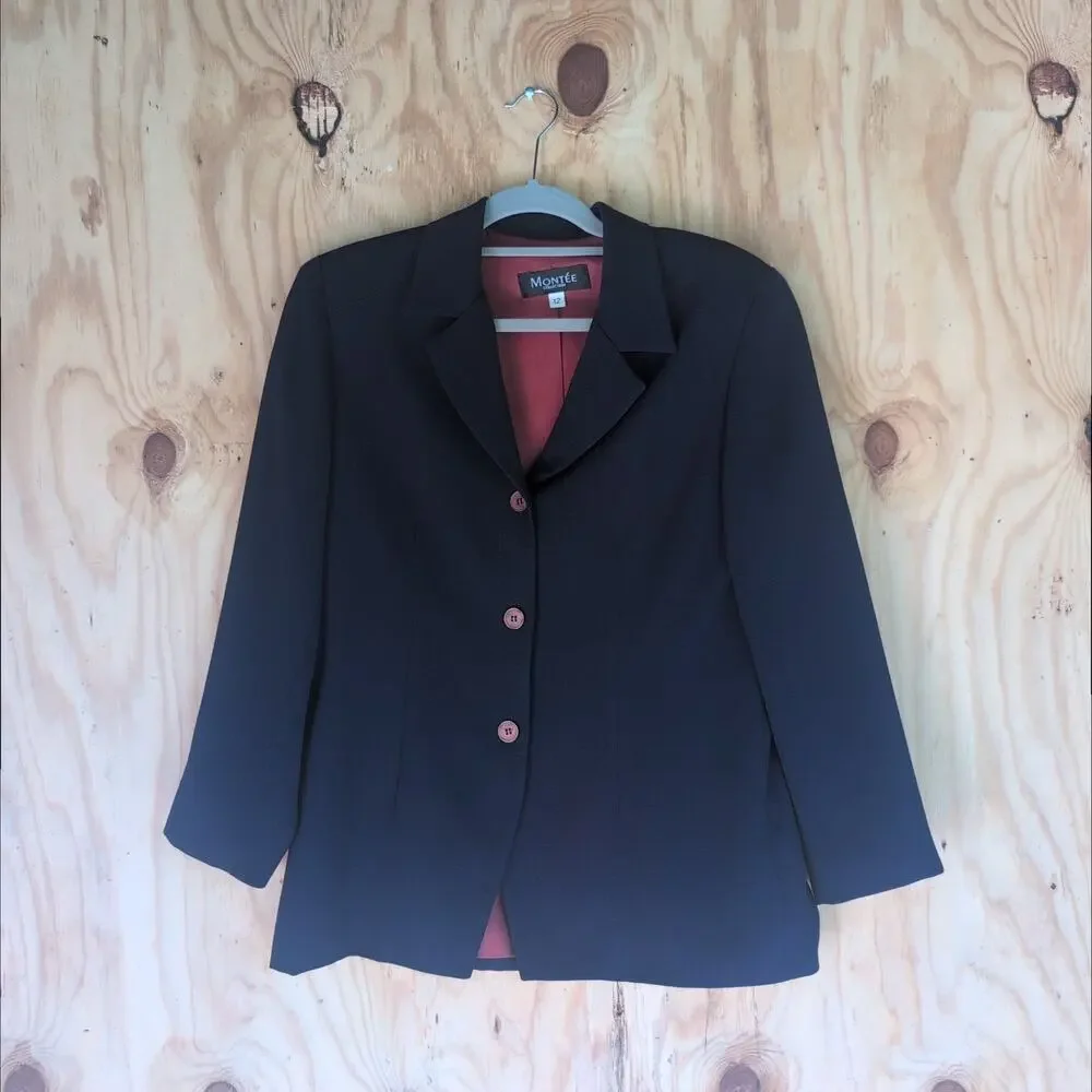 Vintage Montee Collection 3 Button Navy Skirt Suit Blazer Women's 12 (Fits 10)